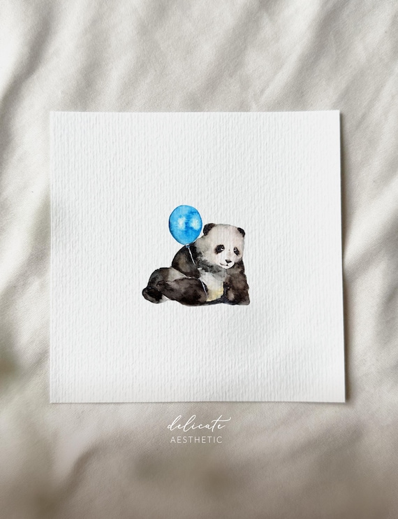 A moment of joy: Panda with balloon - miniature art print - print from my original watercolor | DelicateAesthetic