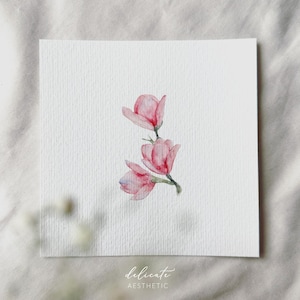 Mélodie du printemps : branche de magnolia en fleurs | Impression d'art miniature | Impression d'après mon aquarelle originale | DélicatEsthétique