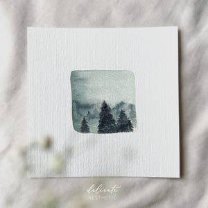 Boslandschap - miniatuur kunstdruk - druk naar mijn originele aquarel | Delicate esthetiek