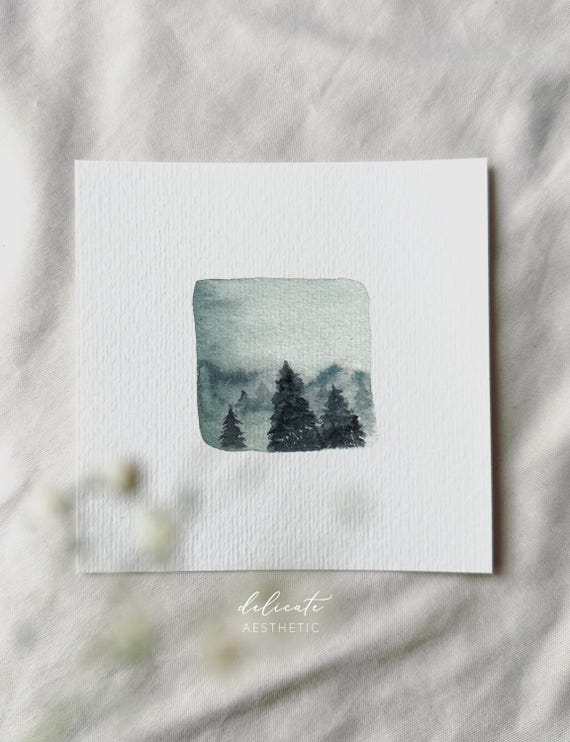 Forest Landscape - Miniature Art Print - Print after my Original Watercolor | DelicateAesthetic