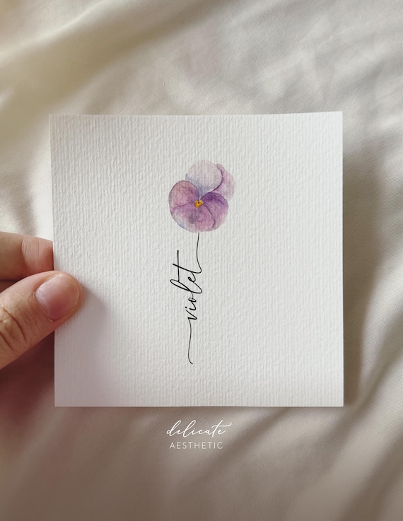 Violet - Personalized Miniature Watercolor Art Print - Birth Month February - DelicateAesthetic