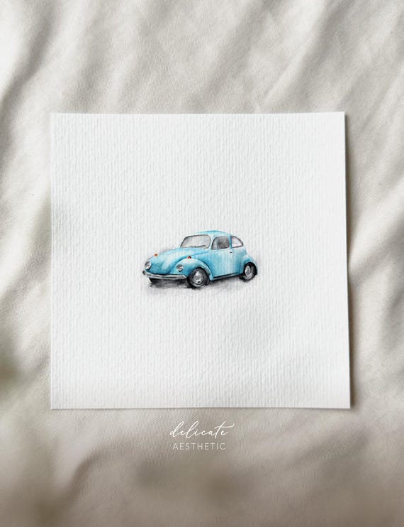 Beetle Car - Miniature Art Print - Print from my Original Watercolor | DelicateAesthetic
