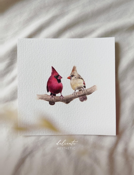 Cardinal Romance | Miniature Art Print | Print from my original watercolor | DelicateAesthetic