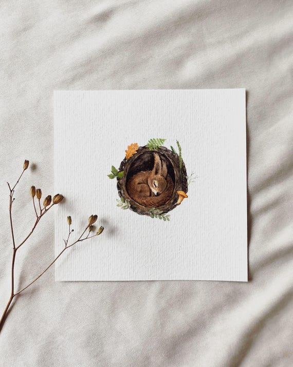 Squirrel in Slumberland - Miniature Art Print - Print based on my original watercolor | DelicateAesthetic