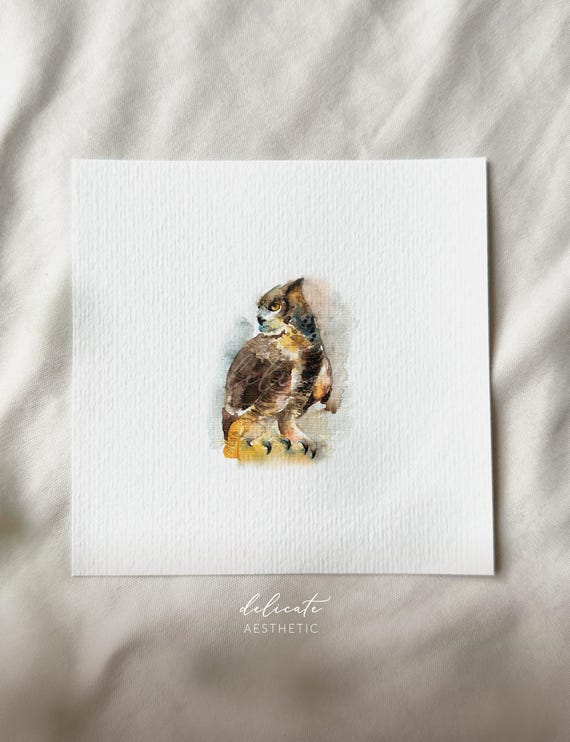 Guardian of the Darkness: The Eagle Owl - Miniature Art Print - Print from my original watercolor | DelicateAesthetic