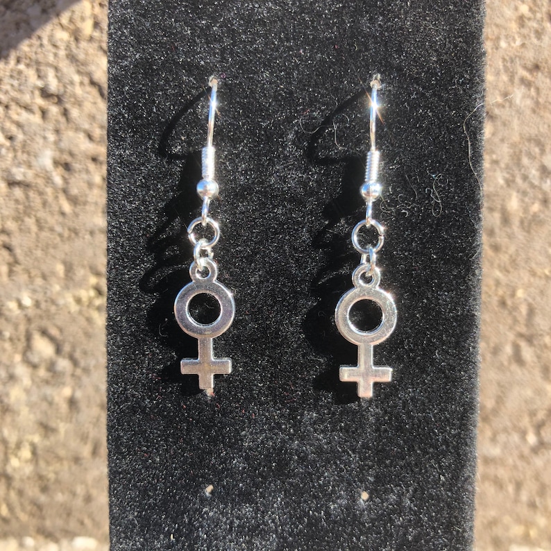 Silver Female Gender Symbol Earrings