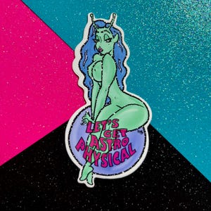 Girly Alien Vinyl Sticker | Halloween Decals | Horror Pin Up Art | Laptop Bumper Sticker