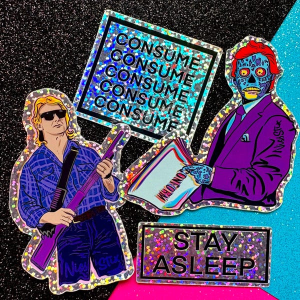 They Live Holographic Sticker Set – Cult Classic Horror Sci-Fi Vinyl Decals