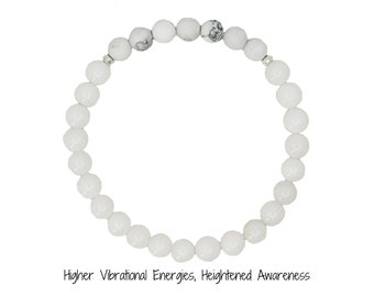 White Jade & Howlite Gemstone Bracelet for Anxiety, Awareness, Calm | Yoga, Meditation, Energy Healing Crystal Bracelet | 6mm | Gift Ideas