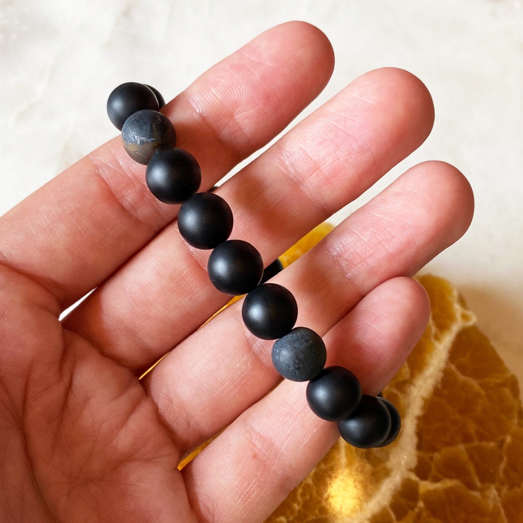 Black Beads Bracelet, Black and Gold Bracelet for Men, Onyx, Lava Stone,  and Obsidian Bracelet, Men's Gold Bracelet, Bracelet for Men 