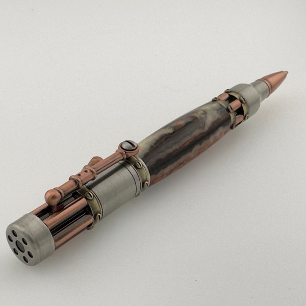 Steampunk Theme Pen - Earths Core Rhino Acrylic and Antique Pewter/Antique Copper