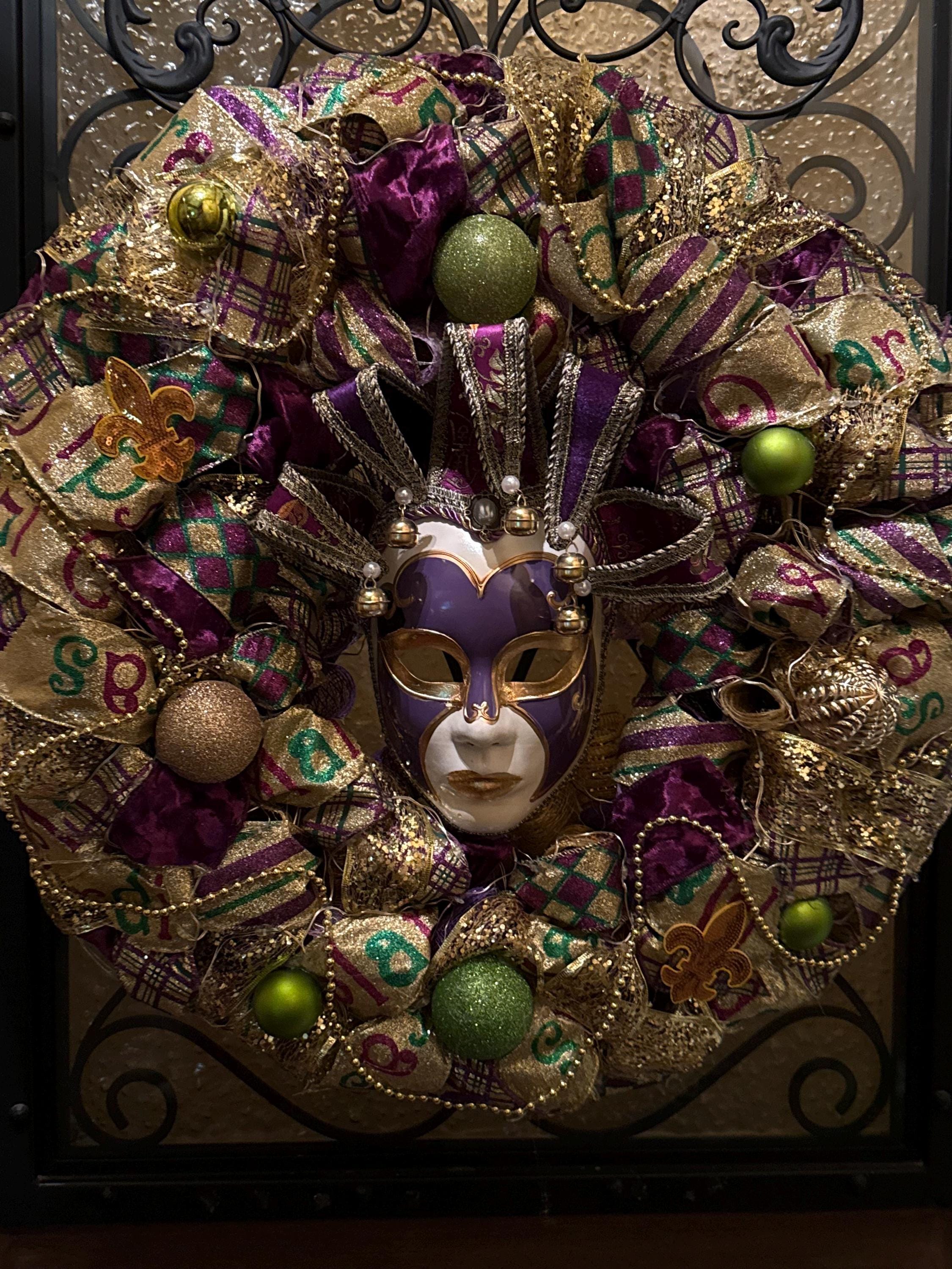 Lighted Mardi Gra Jester Wreath