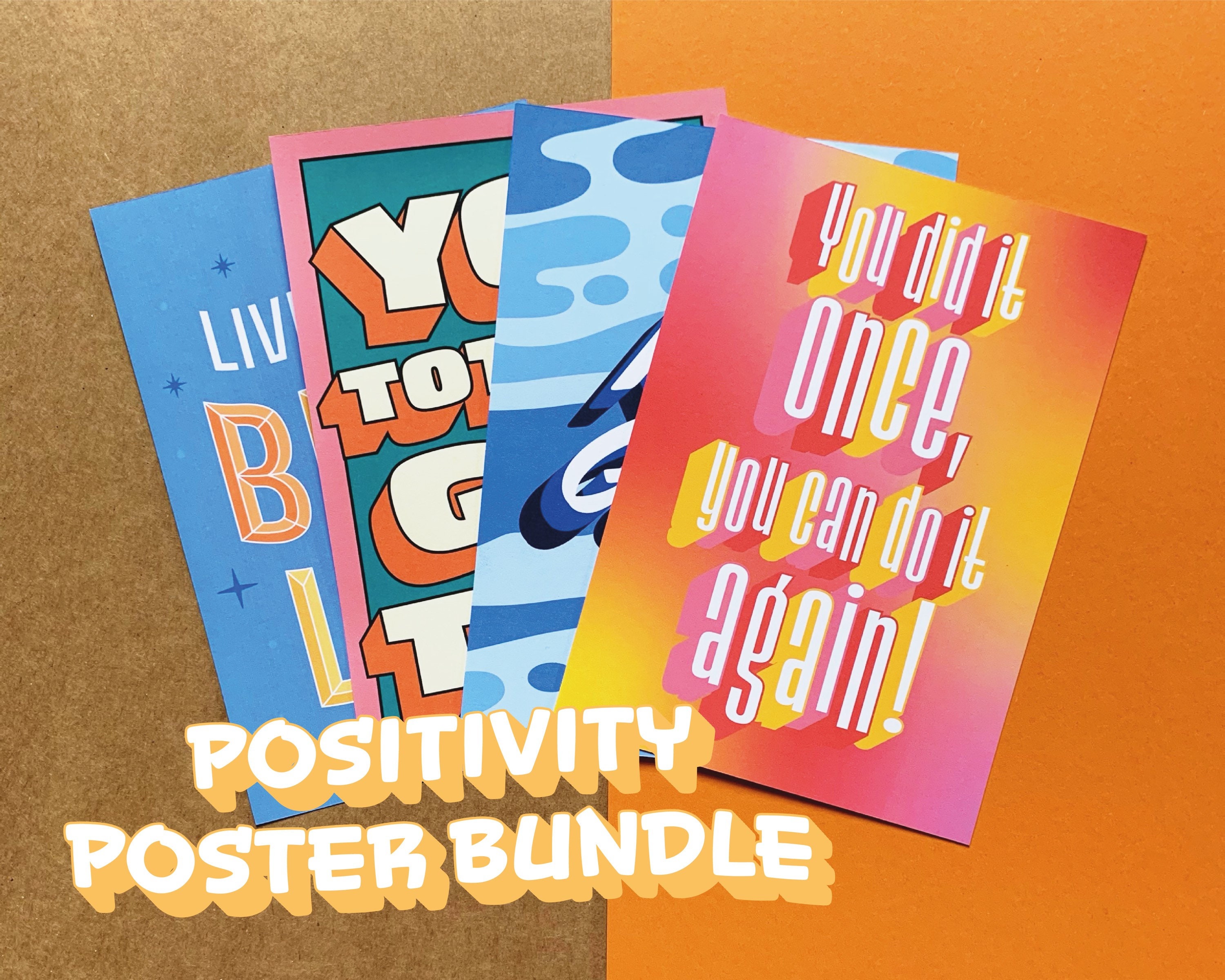 Positivity Posters Bundle 4 set of Positive Prints Gift | Etsy