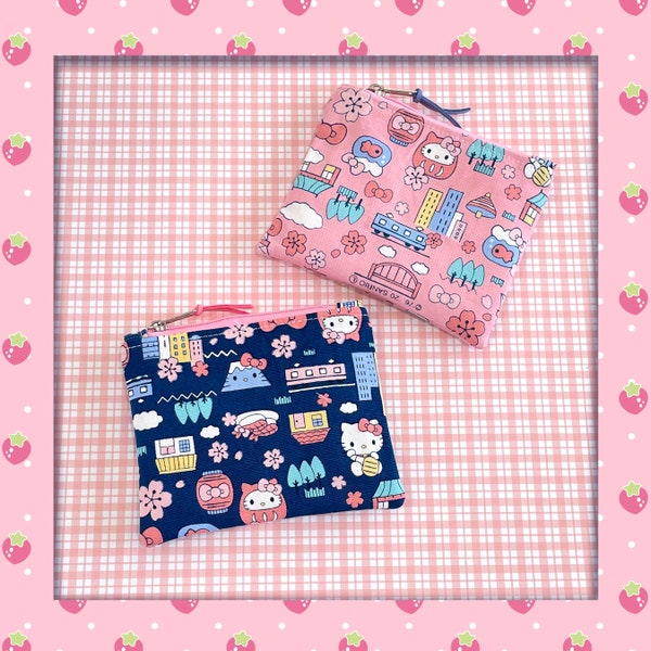 Zippered coin pouch, Kawaii Kitty, coin pouch, cute Japanese print, small zipper pouches, coin purse, credit card pouch