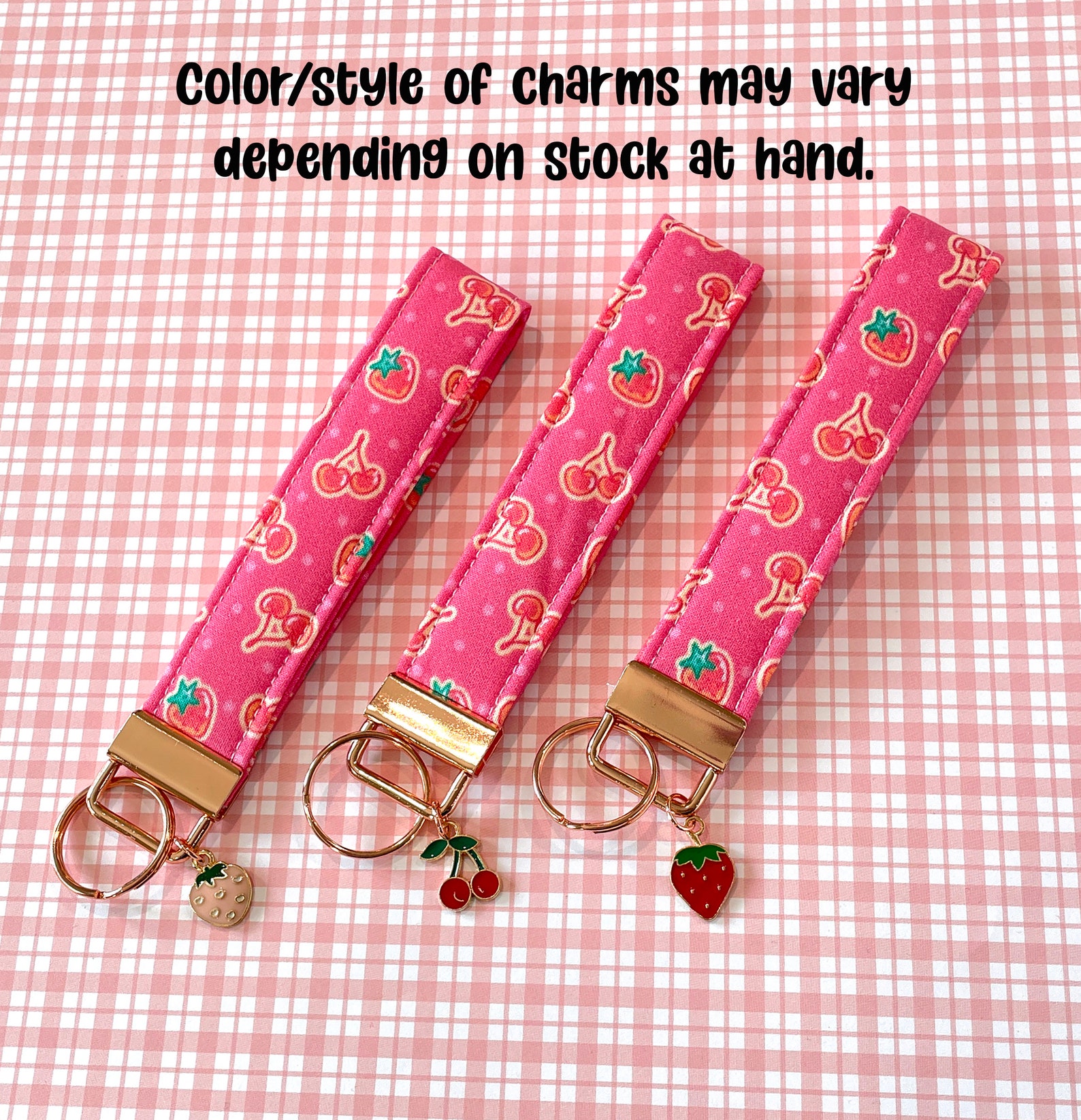 Fabric Key Fobs Keychain Wristlet Cherries Key Fobs Etsy