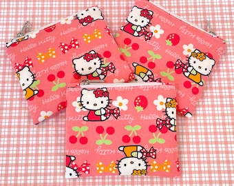 Zippered coin pouch, Kawaii Kitty, cute Japanese print, small zipper pouches, coin purse, credit card pouch