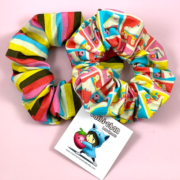 Hair Scrunchie set - Roller Skates, roller disco, roller rink, Let the good times roll - 100% Handmade cotton hair scrunchies