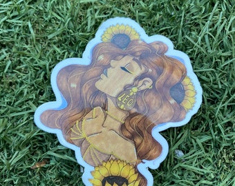 Leo Sunflower Babe Stickers- 3”x3”- Alcohol Markers - traditional Art - dnd - fairy