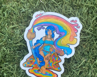 Rainbow Paint Magic Stickers- 3”x3”- Alcohol Markers - traditional Art - dnd - fairy