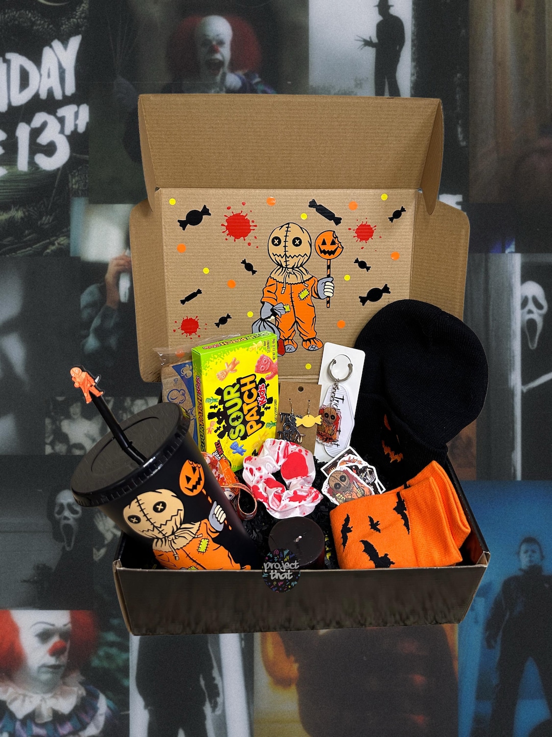 Horror Movie Night Large Overstuffed Gift Box Set | Tumbler | Keychain | Beanie Horror Movie Night Gift Box: Tumbler, Beanie, Socks & More  main image 2