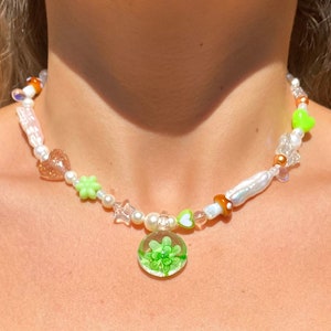 Forest Mixed Pearl Beaded Necklace, One of a Kind Unique Necklace, Y2k Jewelry, Summer Necklace, Trendy Necklace, Charm Beaded Choker