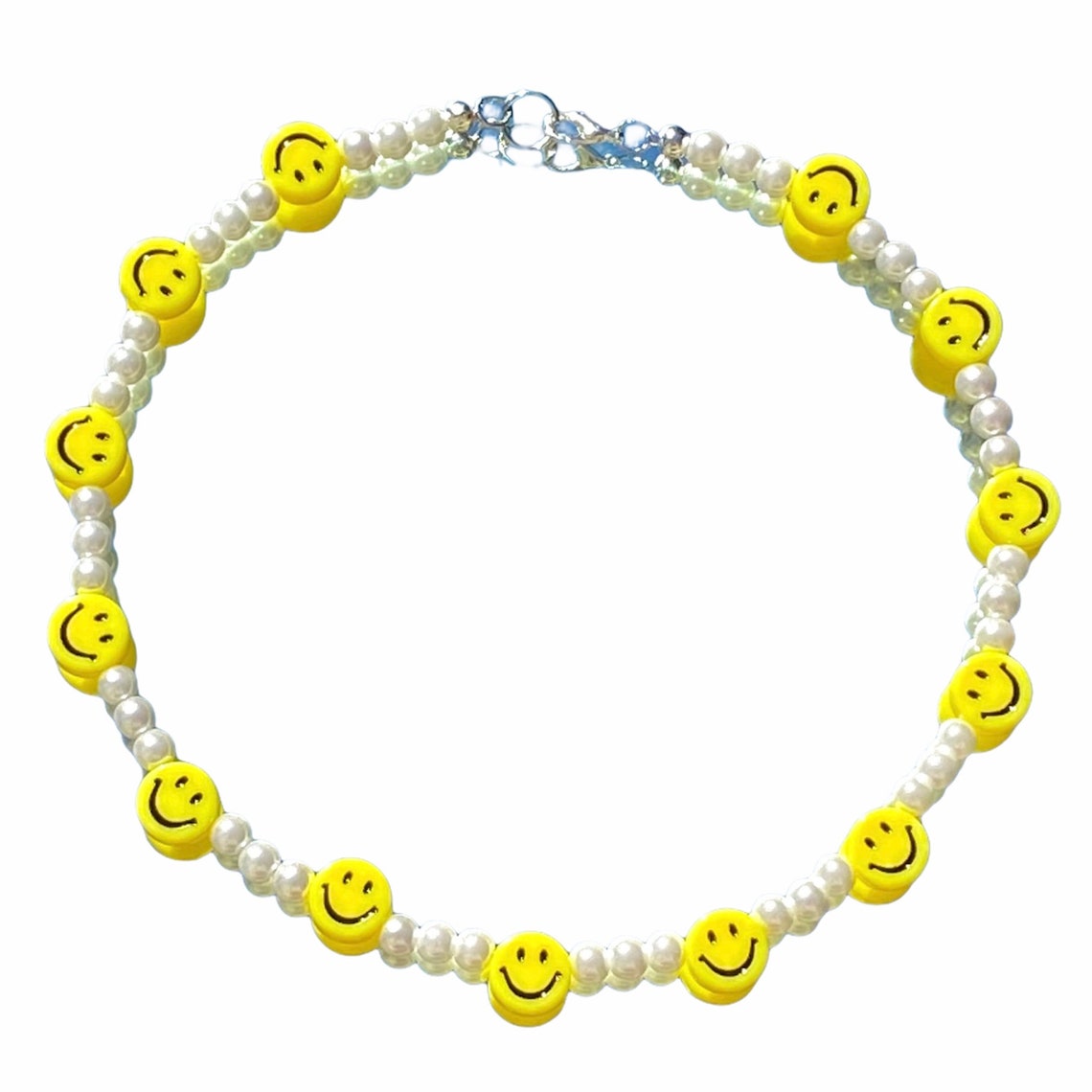 Smiley Face Pearl Necklace Yellow Happy Face Emoji Charm Etsy