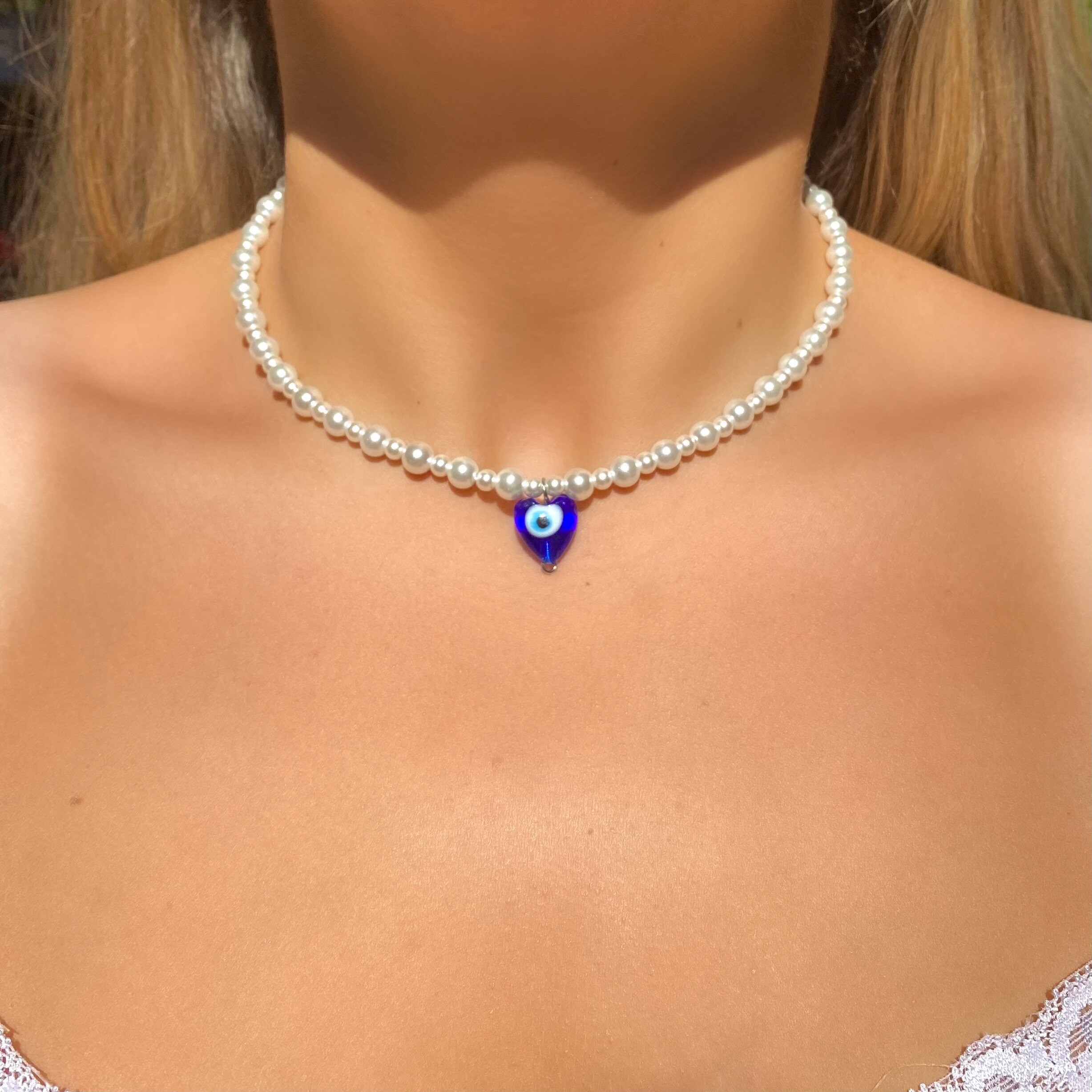 Evil eye pearl choker Clearance