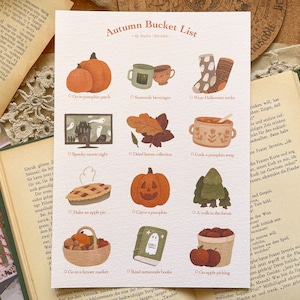 Herbst Bucketlist | Kunstdruck Illustration Affiche | Herbst illustrierte gemütliche Bucket List