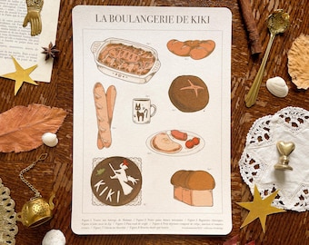 Kiki's bakery - Kiki's Delivery Service Food Art Print - Ghibli Vintage Illustration
