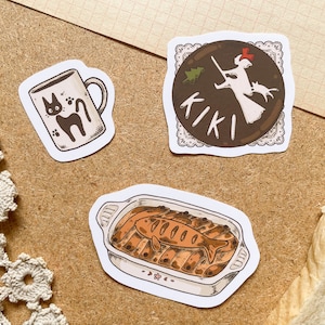 Handgemachte Kiki's Lieferservice Aufkleber | Niedlich, Essen, Anime, Studio Ghibli, Jiji, Kiki die Hexe, Briefpapier