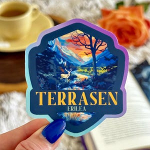 Pegatina de Terrasen / Vinilo decorativo inspirado en el Parque Nacional Trono de Cristal (Regalo para lectores de fantasía)