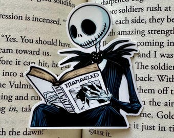 Skelly Jack Reading Manacled Sticker, Kindle Sticker, Manacled, Dramione, Draco Fanfiction