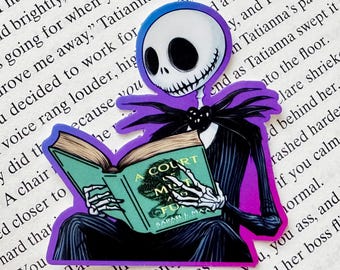 Skeleton Jack Reading ACOMAF Sticker | ACOTAR Spooky Bookish Vinyl Kindle Decal | SJM Reader Gift