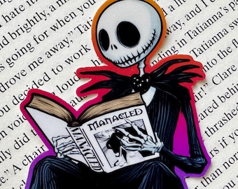 Skeleton Jack Reading Manacled Sticker | Dramione Fanfic Bookish Decal (Matte Vinyl)