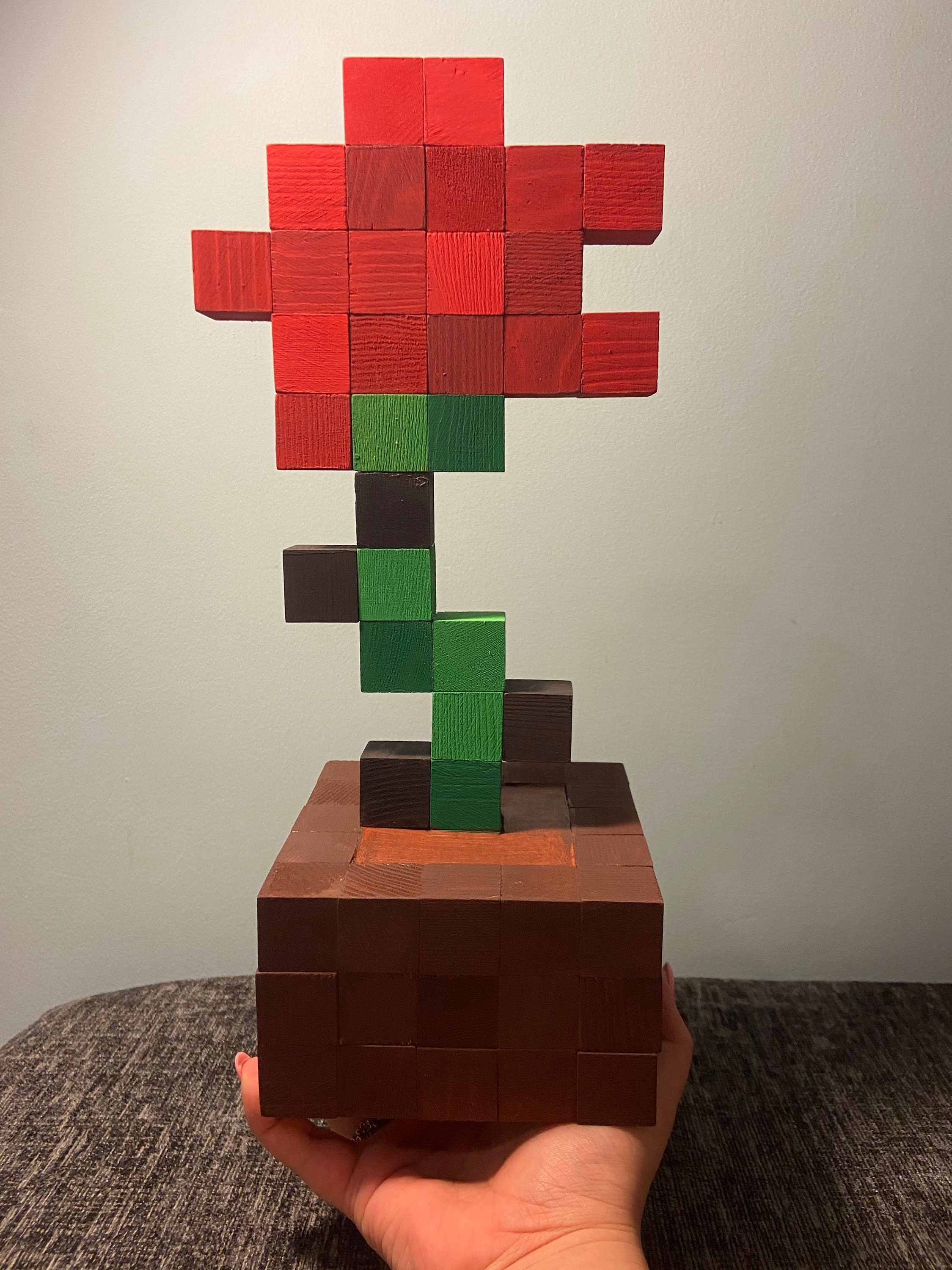 Minecraft Flower Rose Blocks Wood Gaming Handmade -