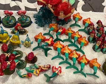 Little Mermaid Figurines in Bulk - 50+ items - Ariel, Sebastian, Flounder, Turtle, Prince Eric