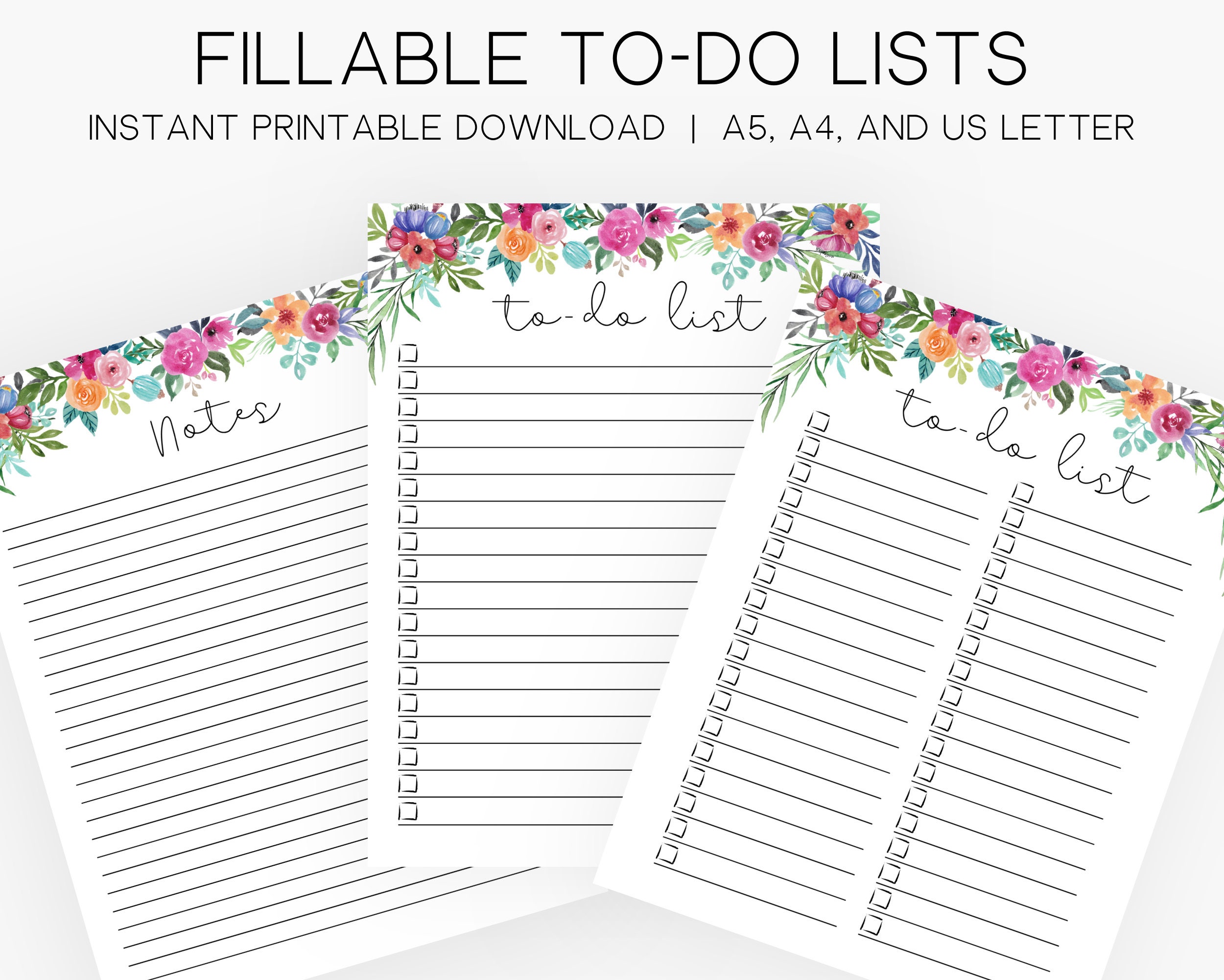 to do list fillable printable notes pdf flower list etsy