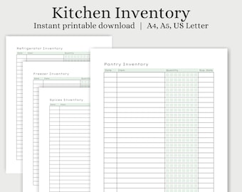 Kitchen Food Inventory Tracker | Fridge Inventory | Freezer Inventory | Pantry Inventory | Spices Inventory Printable PDF