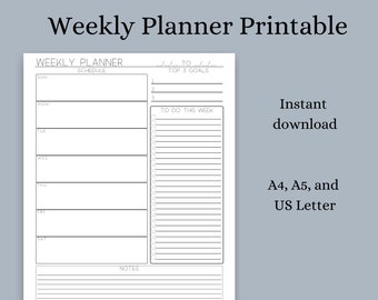 Minimalist Weekly Planner | Simple Planner Printable | PDF weekly planner page | A5 planner printable | A4 weekly planner | Planner Template