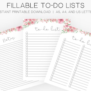 To do list Printable | Notes PDF | Flower list print | To-do list printout | Cute flower printable | Plan your day printable | Task tracker