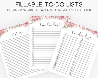 To do list Printable | Notes PDF | Flower list print | To-do list printout | Cute flower printable | Plan your day printable | Task tracker
