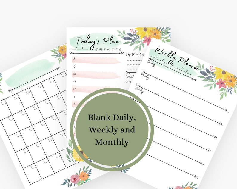 Watercolor Planner Bundle Printable Daily Weekly Monthly - Etsy