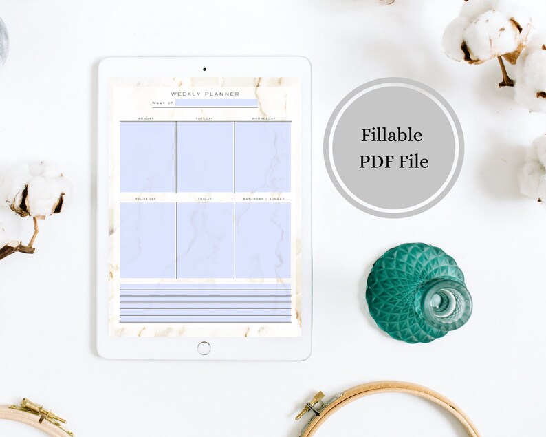 Weekly Fillable Marble Planner Printable Editable PDF Digital Download ...