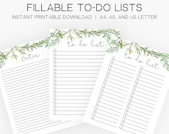 To Do List Fillable Printable | Notes PDF | Editable List | To-do list printout | Cute Leaves Printable | Plan your day todo list
