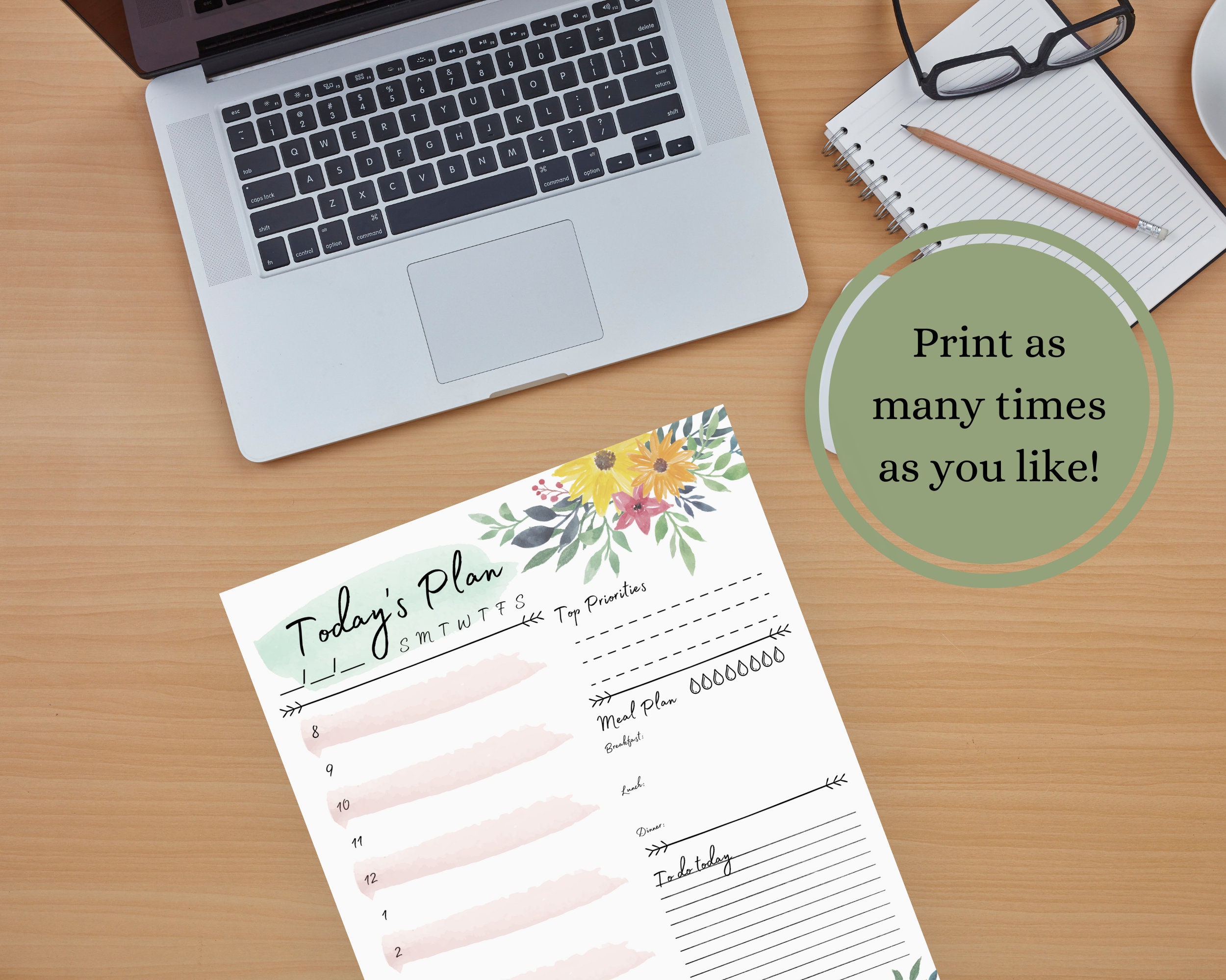 Watercolor Planner Bundle Printable | Daily Weekly Monthly Blank ...