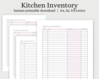 Kitchen Food Inventory Tracker | Fridge Inventory | Freezer Inventory | Pantry Inventory | Spices Inventory Printable PDF