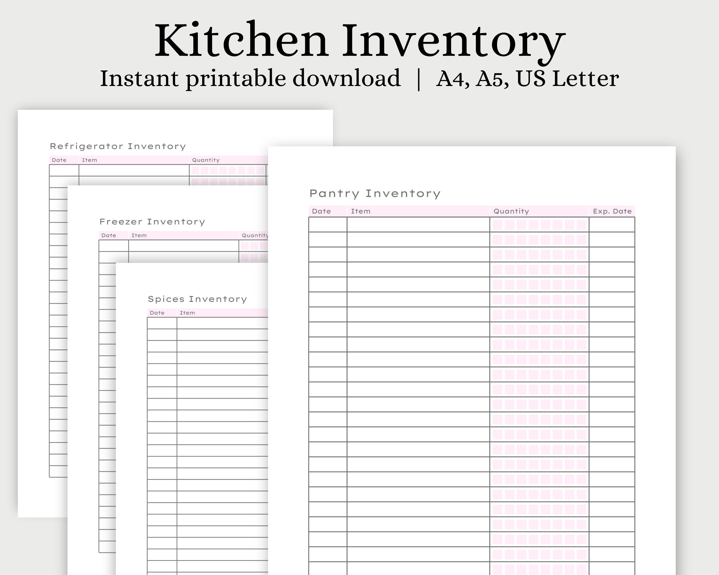 Kitchen Food Inventory Tracker Fridge Inventory Freezer Inventory