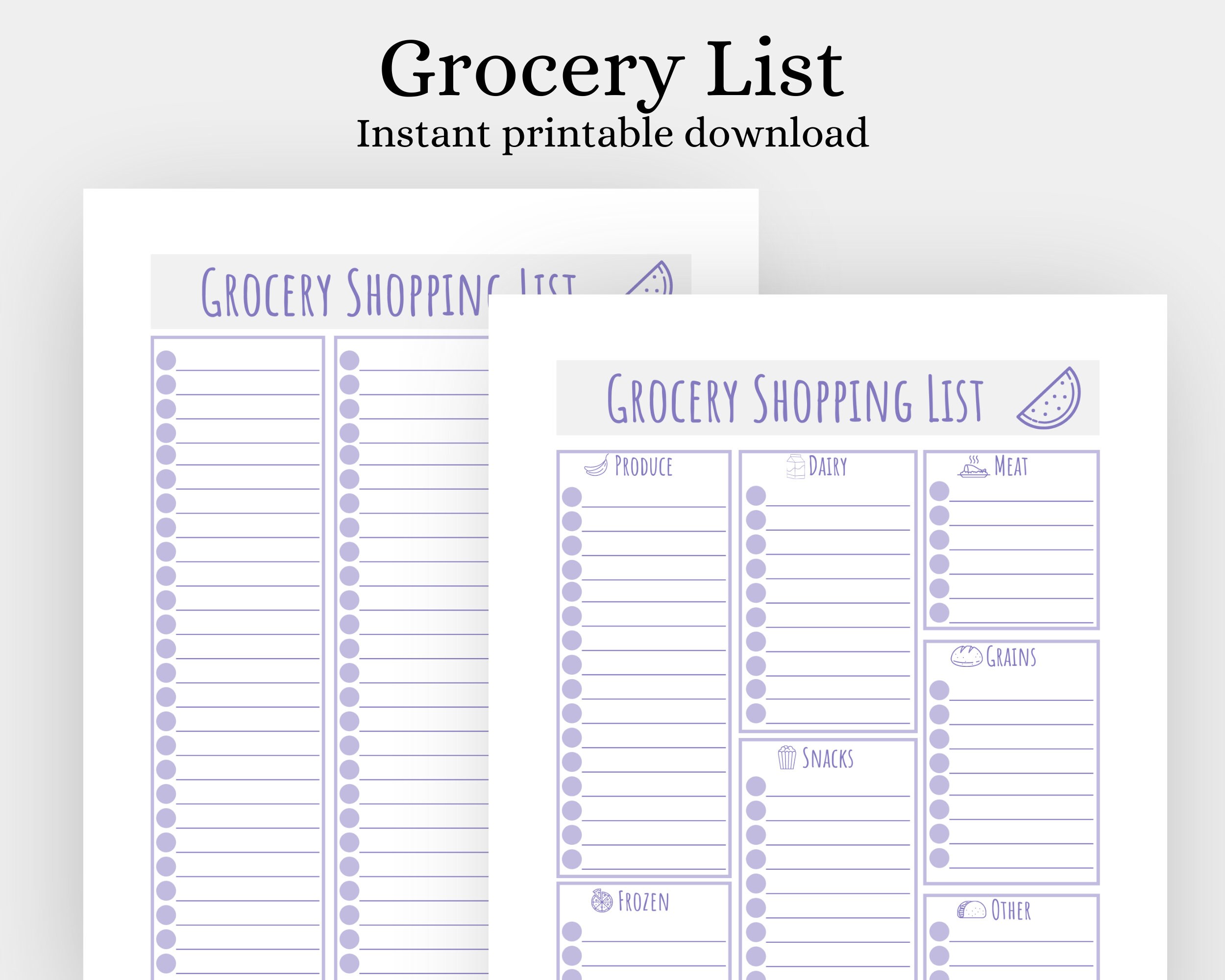 Grocery Shopping Blank List Printable | Digital Download List | Instant ...