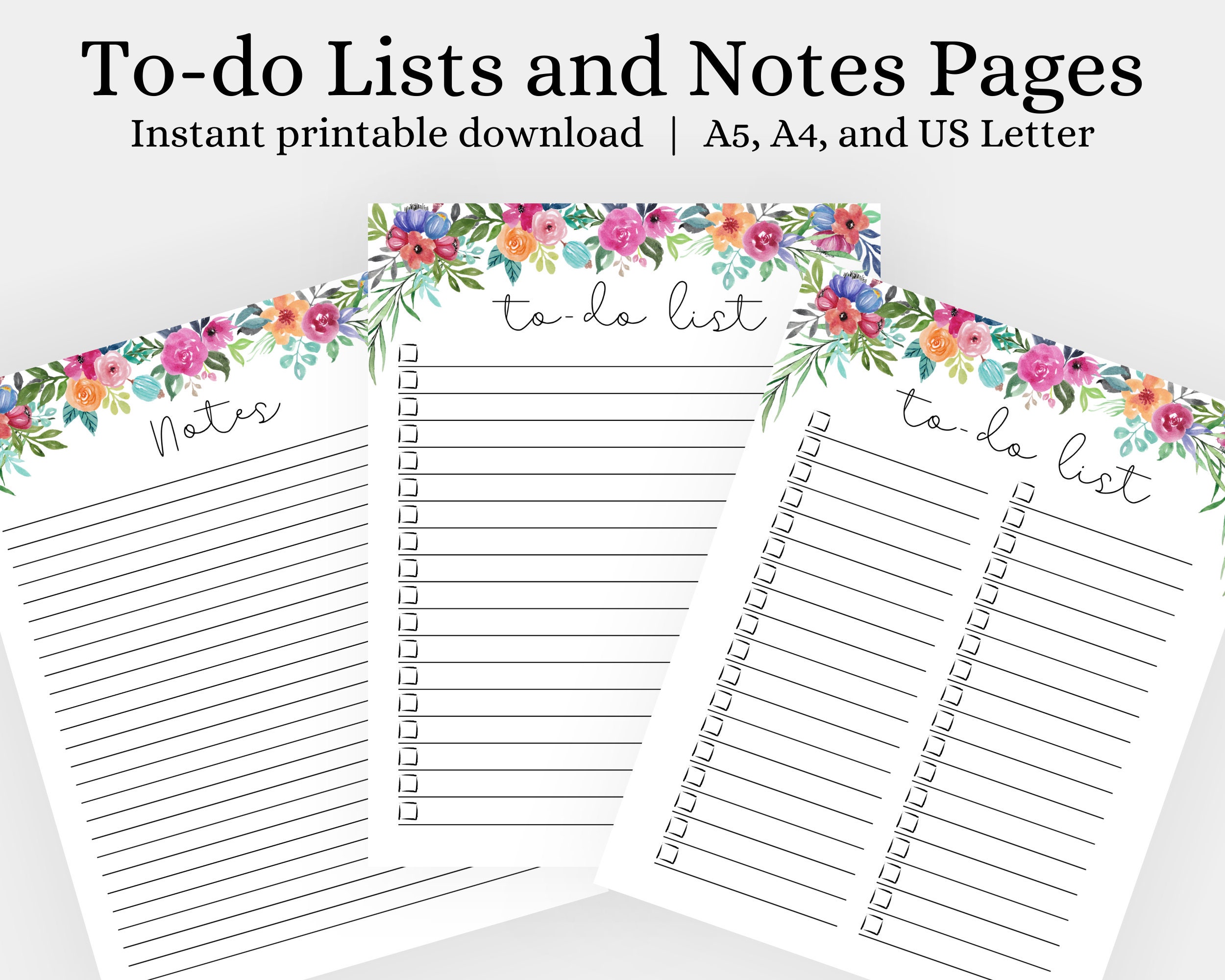 To Do List Printable Notes Pdf Flower List Print To Do Etsy