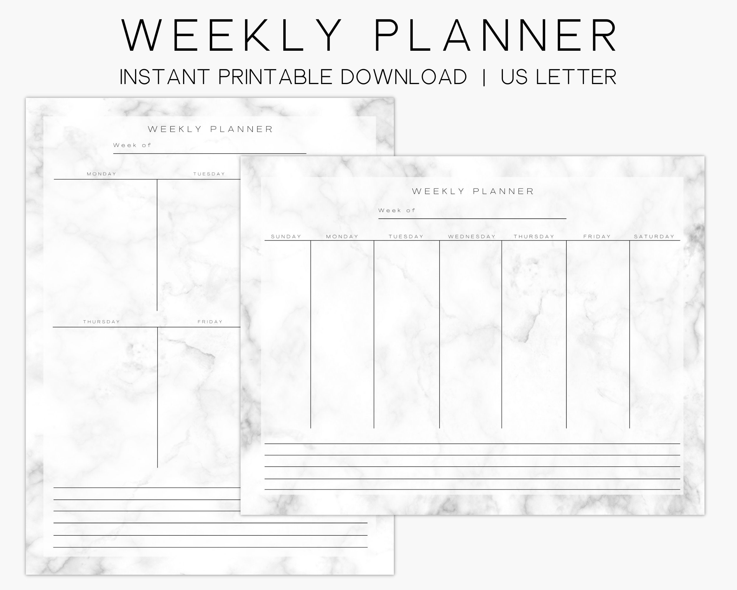 Weekly Fillable Marble Planner Printable Editable PDF Digital Download ...